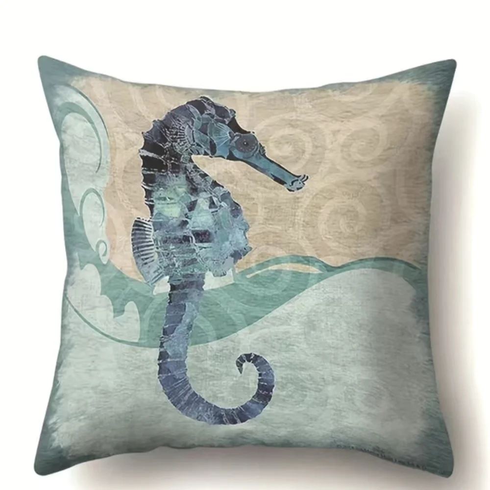 New 1pc Seahorse Marine Life Cushion Cover, Soft Pillow Case, T1MIS